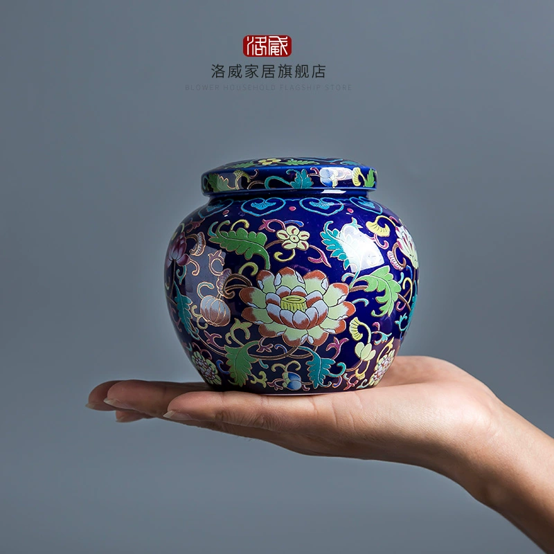 Lowe trà canister gốm mini niêm phong Bộ bộ tách trà Jingdezhen phụ kiện nhỏ cầm tay lưu trữ trà Puer - Trà sứ
