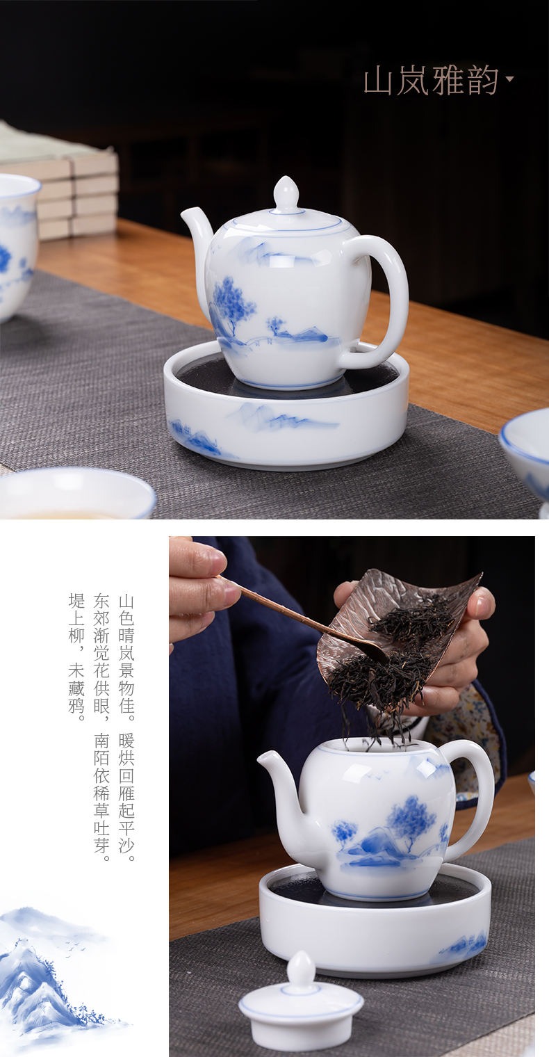 Touch the floor clearance 】 【 tea set a complete set of blue and white porcelain teapot kung fu tea tureen suit the teapot