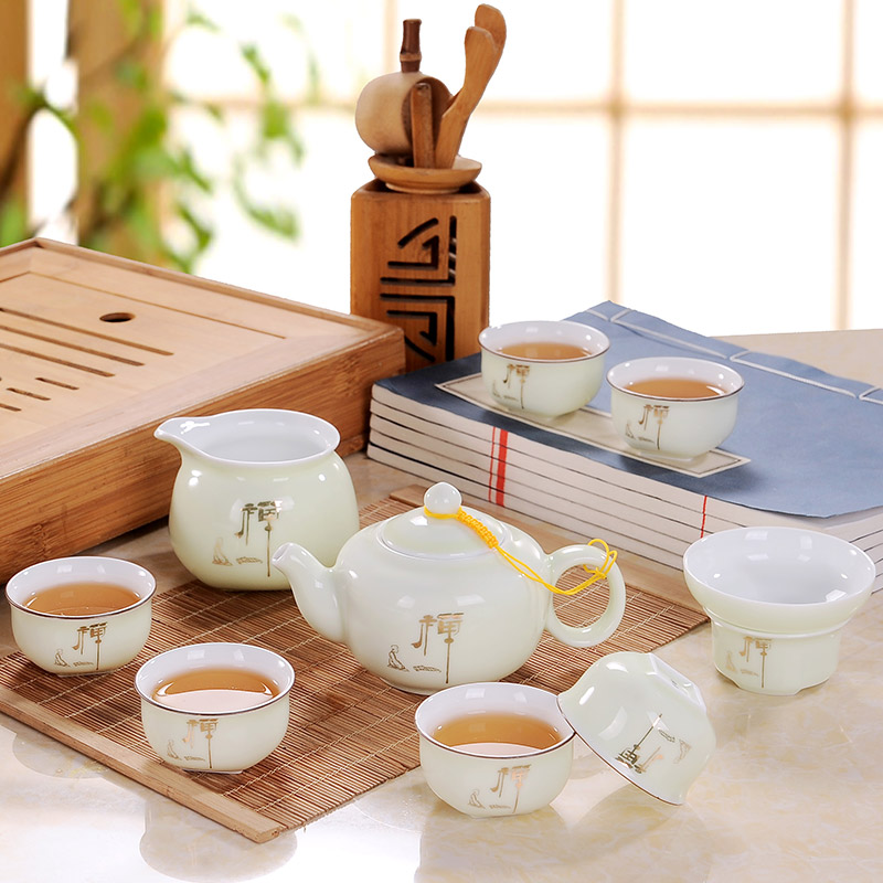 Blower, zen kung fu tea set suit household jingdezhen tea teapot teacup just a cup of tea of a complete set of filter box