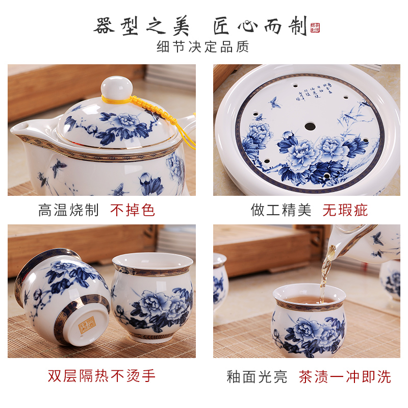 Jingdezhen blue and white porcelain tea sets of household ceramics large Chinese teapot kung fu tea tray cups of a complete set of