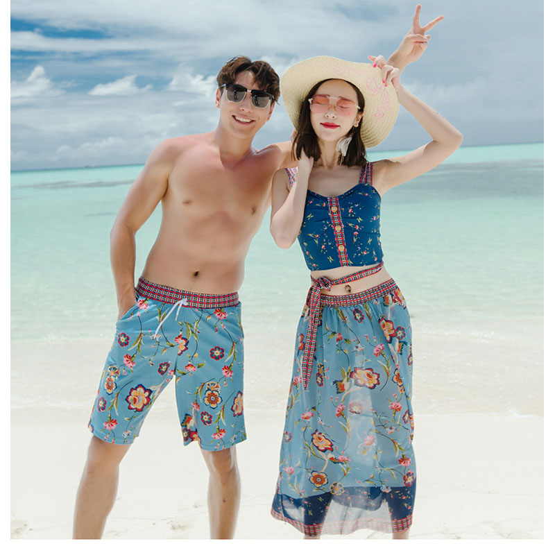 2020 new blue two-piece flat-angle high-neck bikini three-piece temperament long skirt beach sunscreen holiday swimsuit