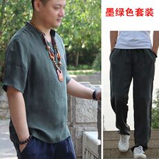 Разные костюмы 中国风男士重磅真丝套装铜氨丝t恤桑蚕丝长裤中老年天丝套装男装t OTHER