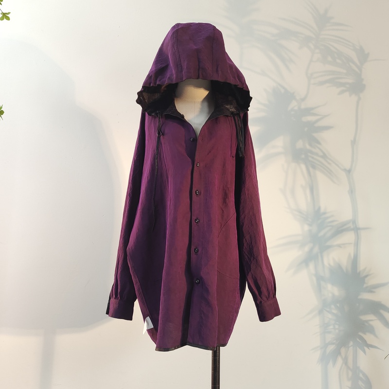 Xiangyunsha Jacquard Turtle 100% Mulberry Silk Reversible Hooded Fashion Loose Coat