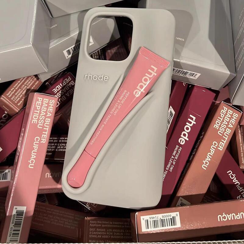 Rhode Lipstick Lip Gloss Phone Case Suitable for iPhone 15 Pro Max Phone Case Internet Celebrity Anti-Drop Apple 16/15/14Pro/13/12/11Pro Three-Dimensional Silicone Hailey