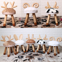 Ash wood childrens net red stool Pure solid wood furniture wood wax oil calf lamb Rabbit Creative birthday gift gift