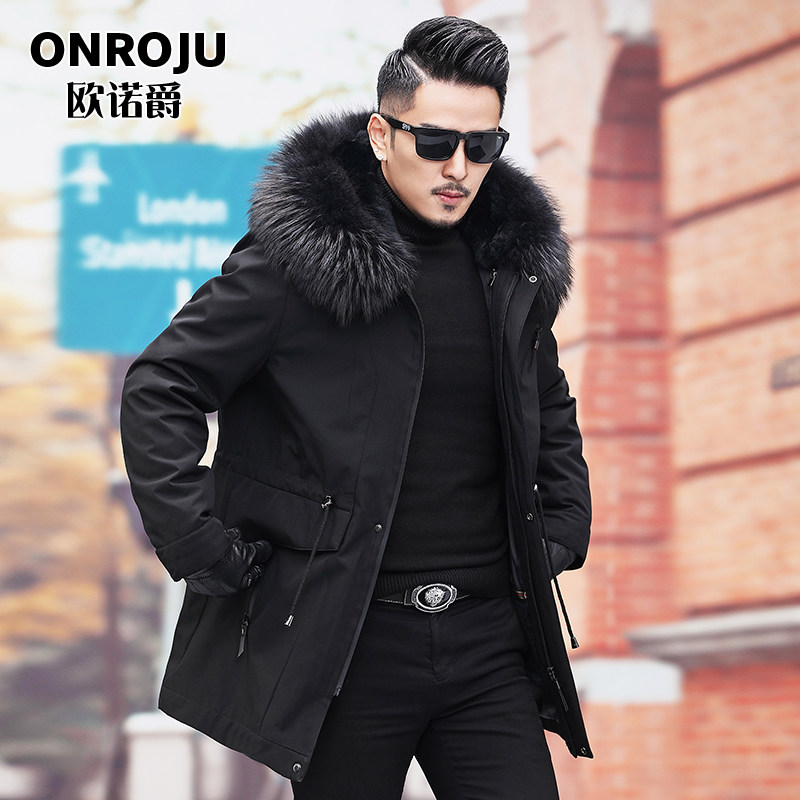 The big fur collar overcomes the large coat men's medium long version 2021 Winter Tide Card Leather fur integrated Haining fur coat grass jacket