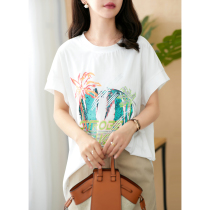 U home long printed short sleeve T-shirt female 2021 summer New loose Korean version of ins ladies casual top