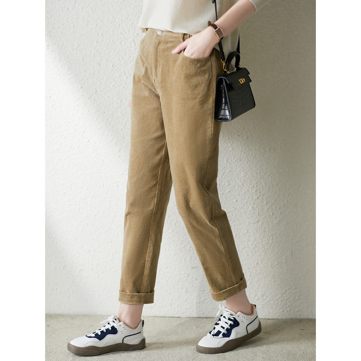 U Home Light Core Suede Pants Woman 2022 Chunqiu New Straight Cylinder Loose Casual Lady Kharen Pants Smoke tubes pants