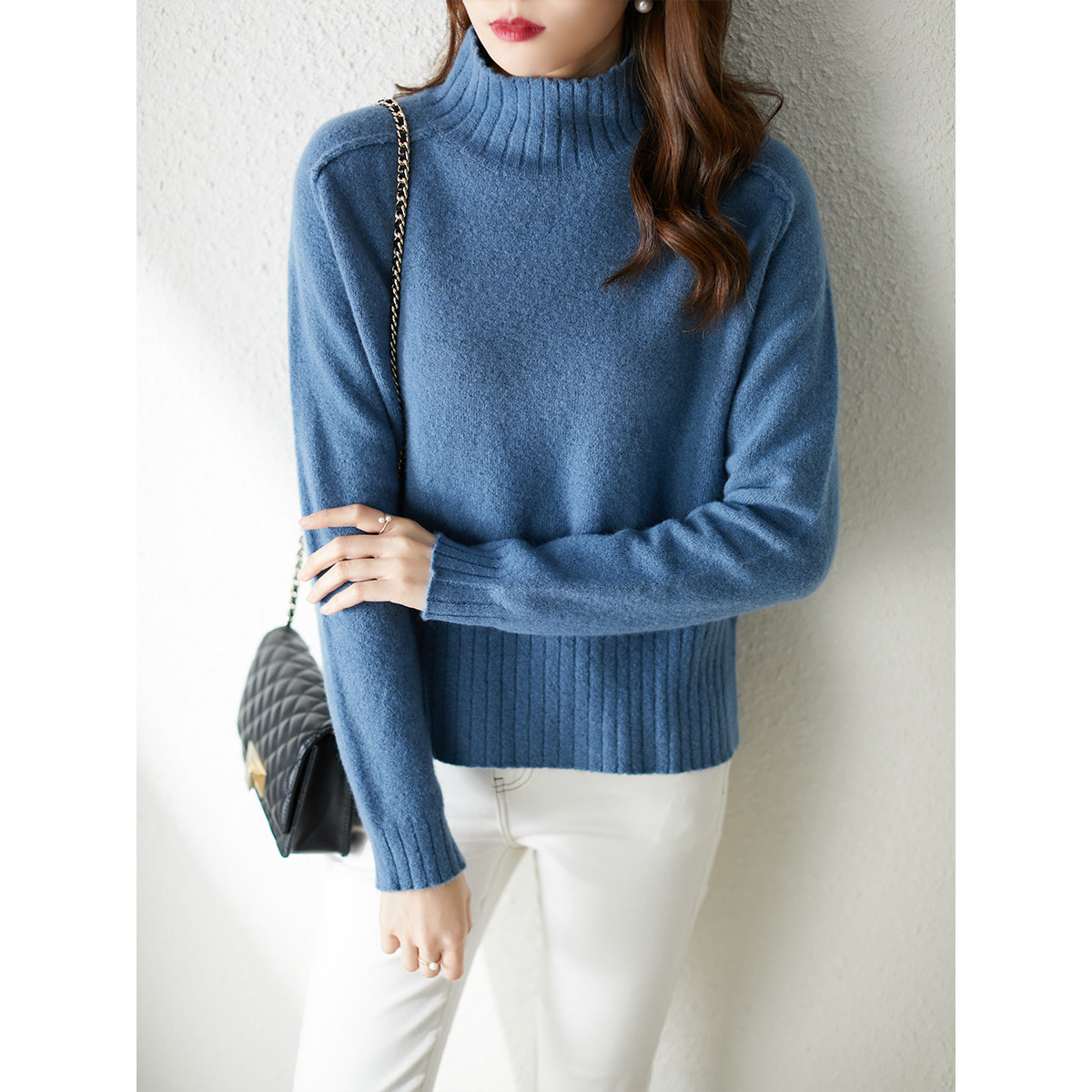 U Home Heavy pro skin-care Yak Floss Coat Woman 2021 New Loose Pit Bar High collar Knitted Bottom Blouse