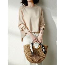 UJIA lazy solid color long sleeve T-shirt female 2021 Spring and Autumn New Korean version simple joker round neck base shirt tide