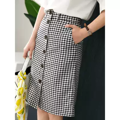 UJIA black and white plaid skirt 2021 summer new Korean chic high waist slim medium long version hip skirt
