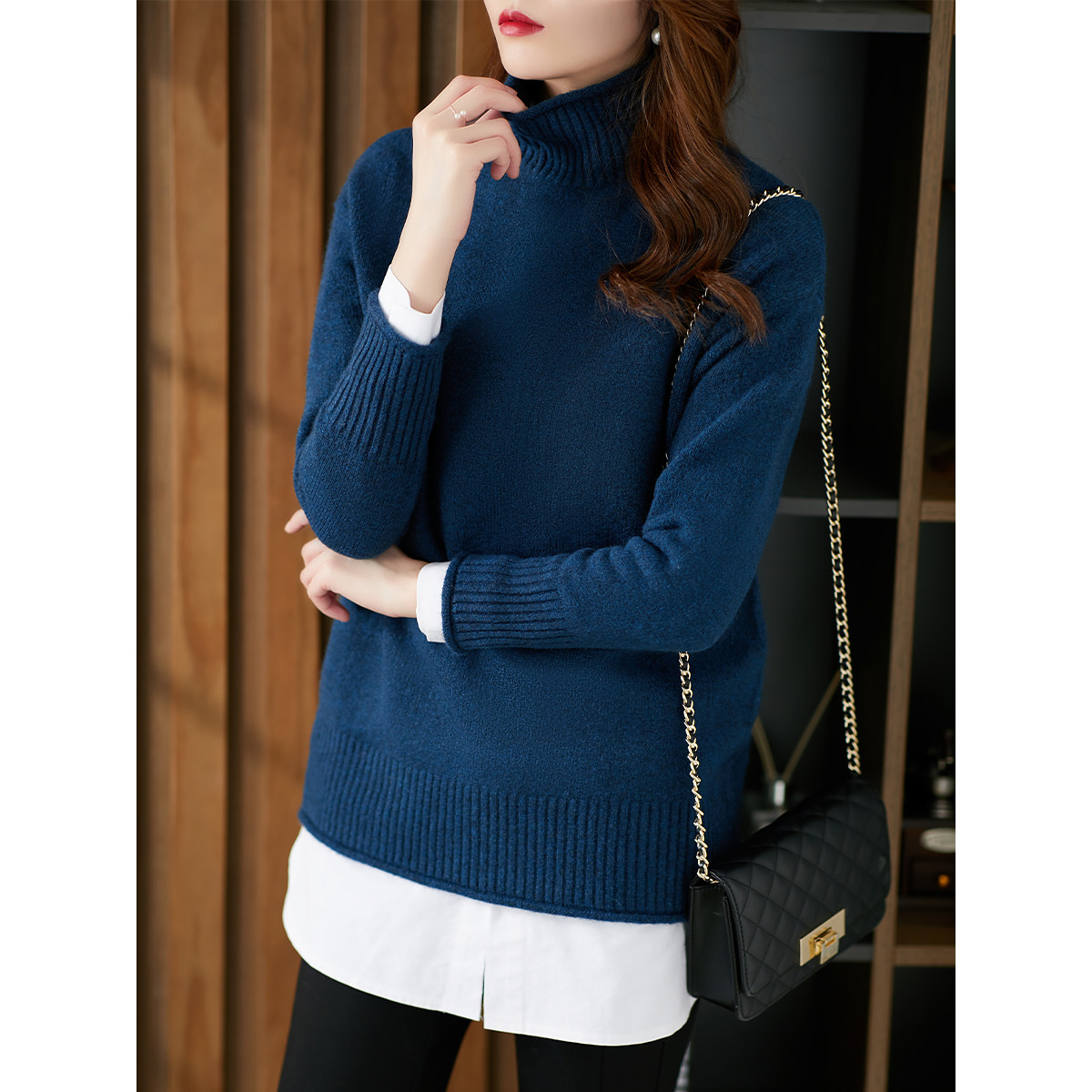 U Home High Collar Pit Strips Wool Beating Bottom Stitch Jersey Women's Lazy Wind 2021 Fall New Korean Edition Headliner Sweater