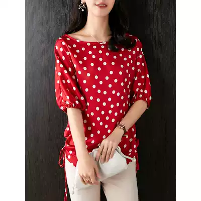 U home French charm polka dot satin shirt 2020 summer new Korean round neck loose half sleeve top female