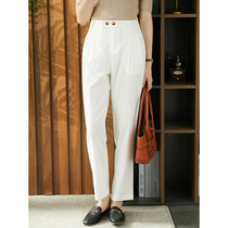Uhome white linen straight pants children 2021 Autumn New Korean version of high waist thin casual ladies pipe pants
