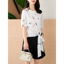 UJIA temperament elegant geometric print shirt female design sense niche 2021 summer New loose round neck top