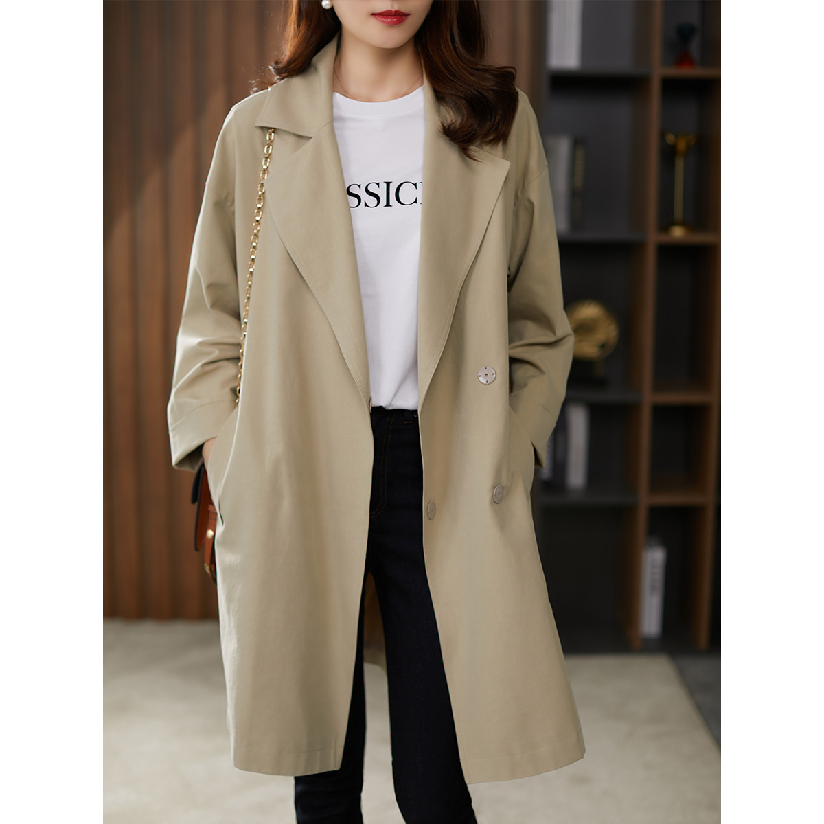 U Home Spring Windjersey Woman's medium long version over knee loose large size 2022 new Inn Wind Leisure Ladies jacket