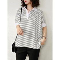 U Home striped short sleeve polo shirt T-shirt women 2021 summer new Korean loose Joker casual top ins tide