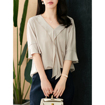 UJIA design sense niche chiffon shirt female 2021 summer Korean version of thin age tie-up foreign color lady top
