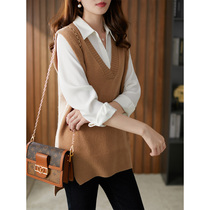 U Home 100% Wool Knit Vest Woman external lap 2022 Spring new Relaxed Ocean Lady Waistcoat Wear