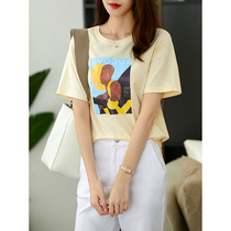 U home round neck short sleeve T-shirt female 2021 summer new Korean loose slim Joker casual print coat tide