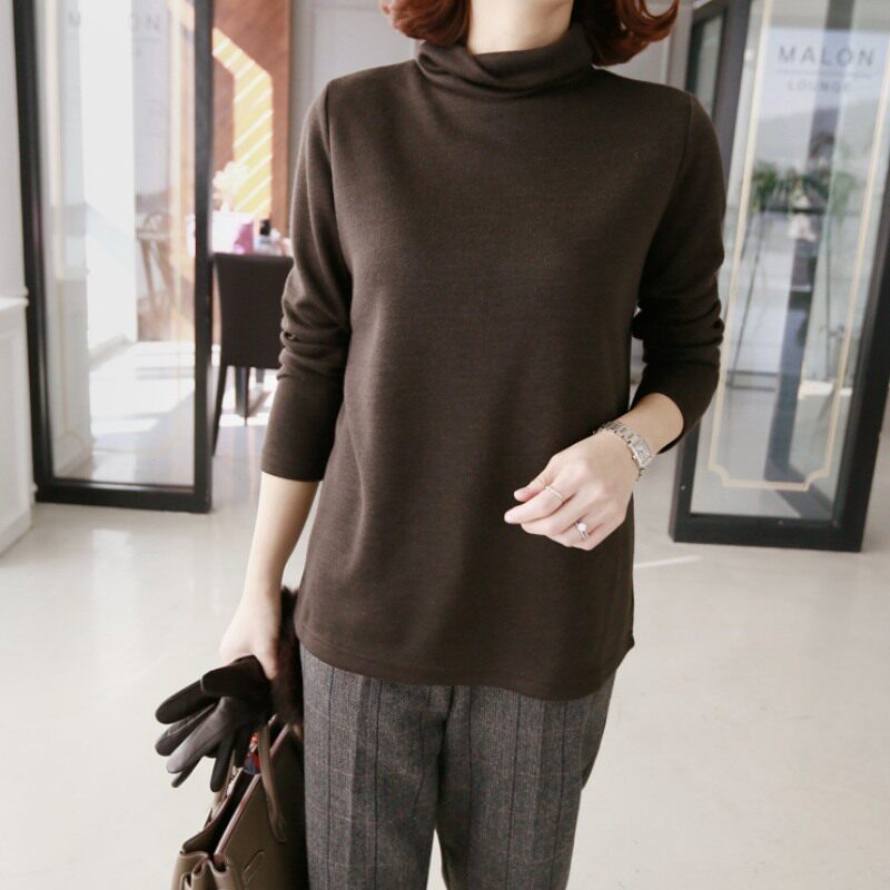 U home soft and skin-friendly with long sleeve female blouse 2022 Spring and autumn new Korean version of the body 100 lap high collar bottom-shirt