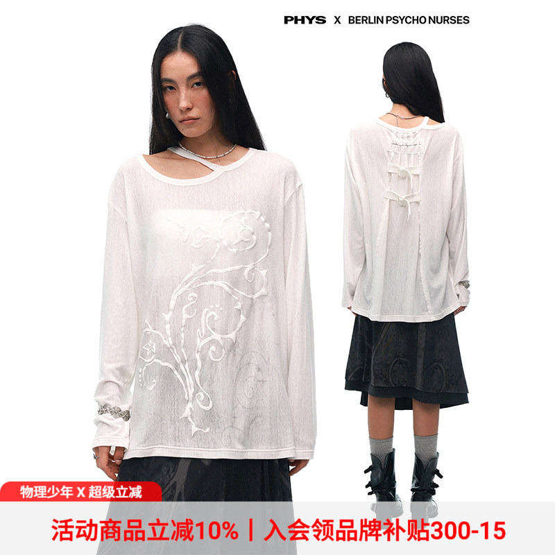 Physics Boy × Berlin Nurse Collaboration'Silent Spread' Printed Semi-Sheer Knitted Restrained Long-Sleeve T-Shirt Physics Boy × Berlin Nurse Collaboration'Silent Spread' Printed Semi-Sheer Knitted Restrained Long-Sleeve T-Shirt