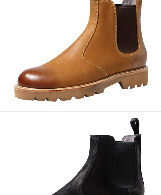 Chelsea boots nam da mềm đế cao Martin boots nam phong cách Anh mùa đông cộng với cashmere nam boots retro đại hoàng - Giay cao