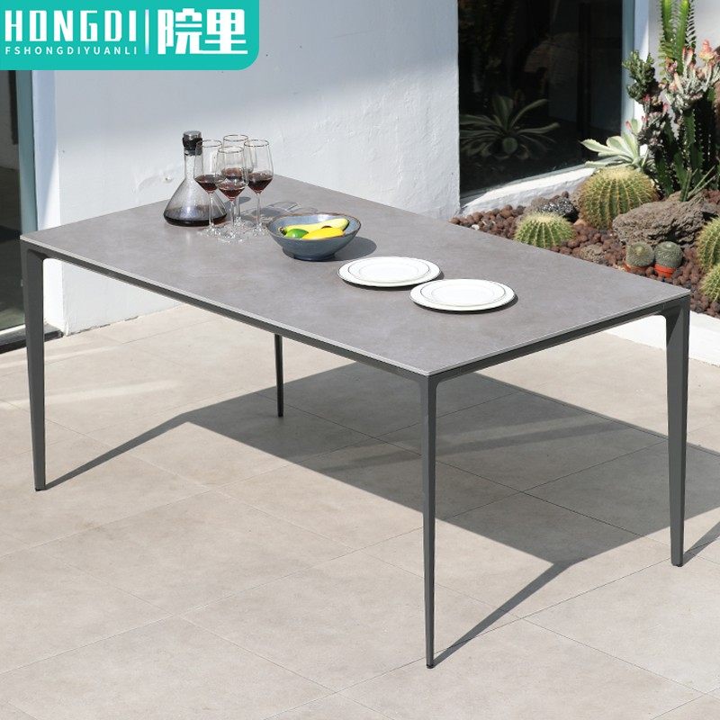 Outdoor table courtyard slate dining table open-air garden aluminum alloy long table outdoor terrace leisure anti-corrosion wood table and chairs