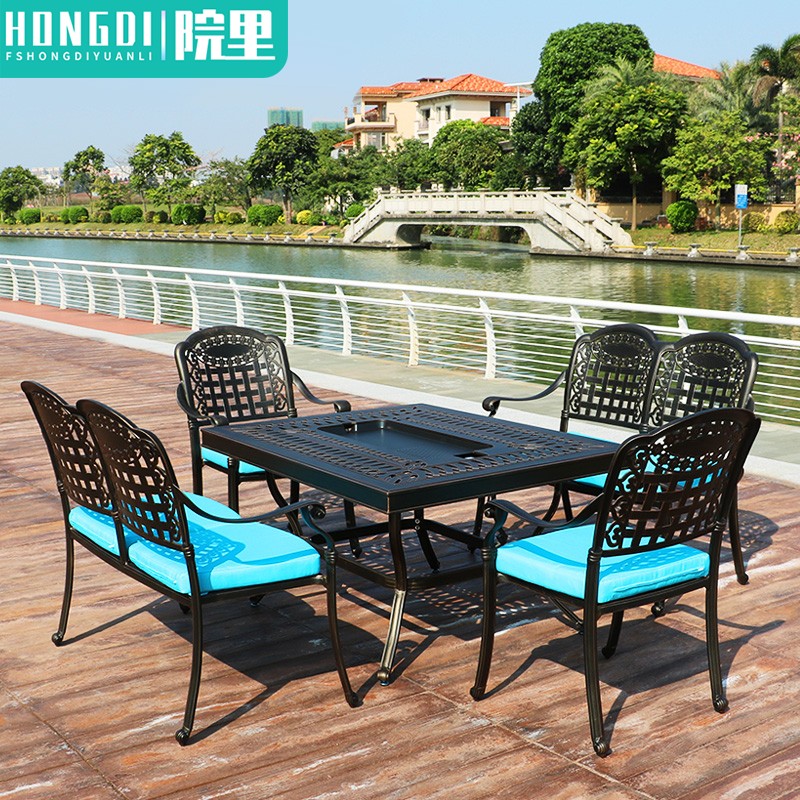 Outdoor cast aluminum tables and chairs courtyard barbecue tables and chairs garden furniture high-end balcony furniture aluminum electric barbecue tables and chairs