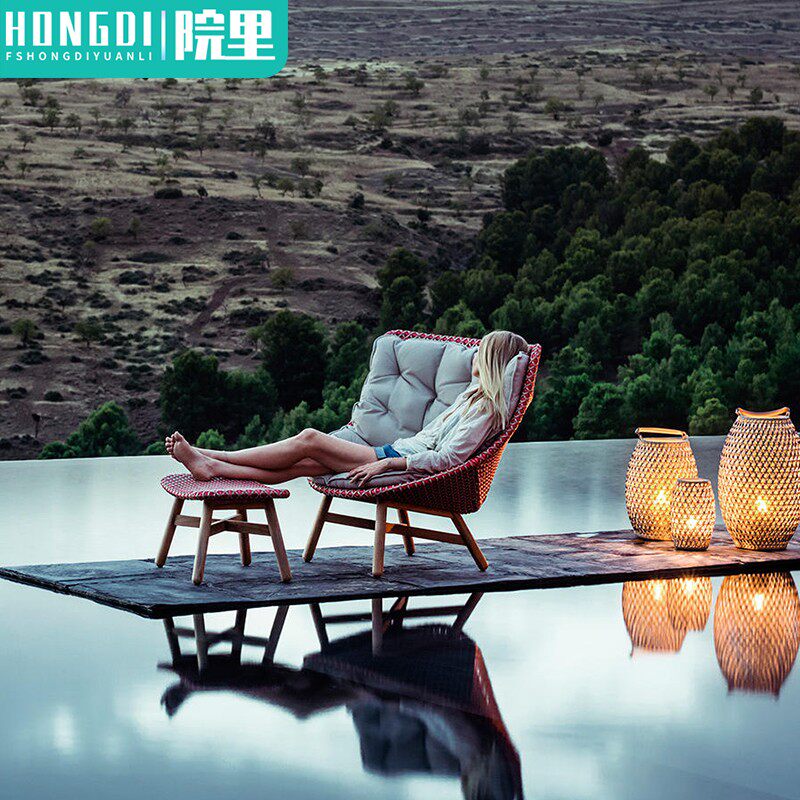 Outdoor rattan sofa coffee table combination garden balcony rattan chair Nordic outdoor living room single rattan sofa combination