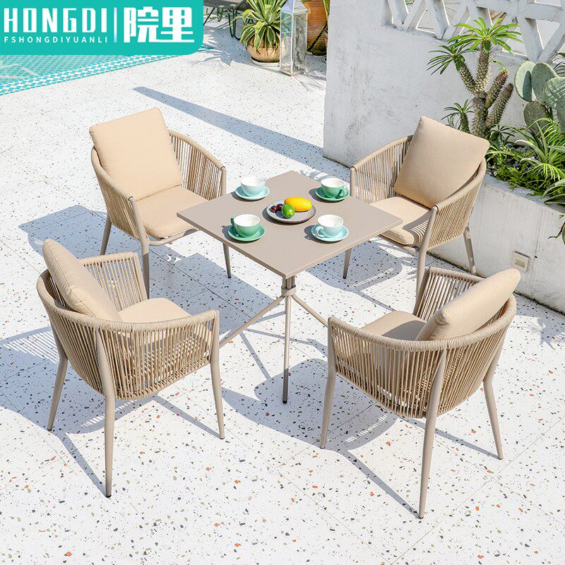 Outdoor tables and chairs courtyard villa balcony rattan chair waterproof sunscreen outdoor garden terrace rattan leisure table and chair combination