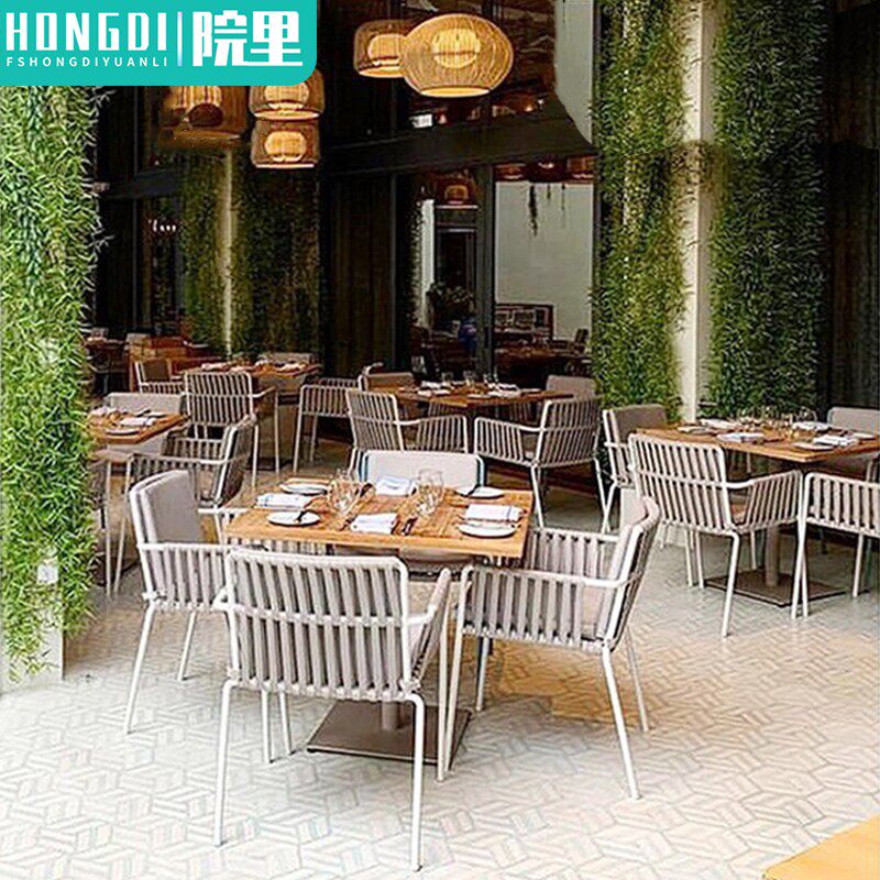 Outdoor Table And Chairs Shop Outside Swing White Rattan Chair Mesh Red outdoor Casual Open-air Milk Tea Shop Coffee Hall Table And Chairs Combination