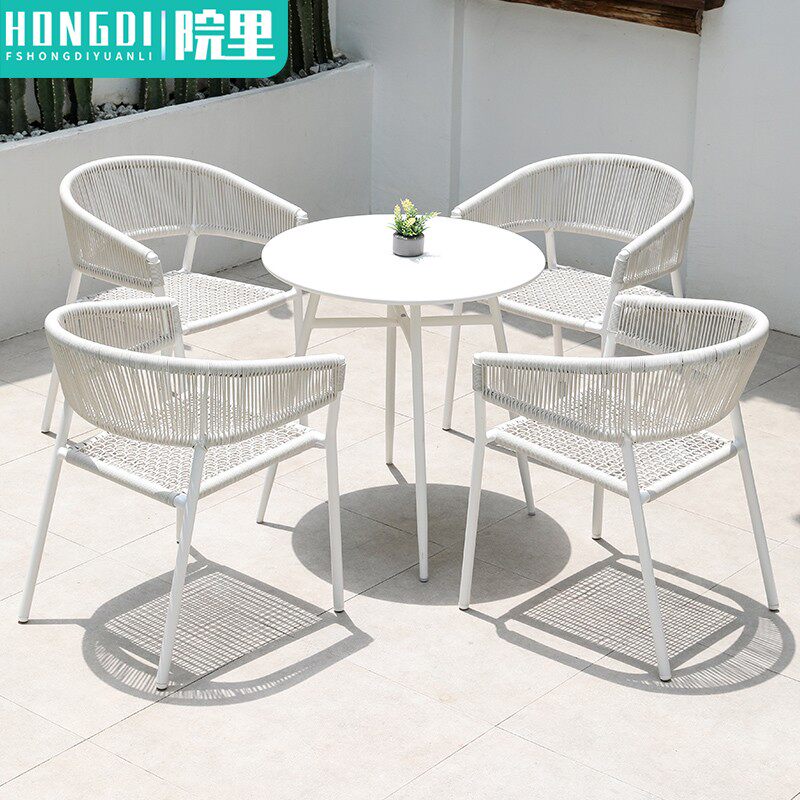 White Outdoor Table And Chairs Patio Open-air Balcony Rattan Cane outdoor net Red Café Milk Tea Shop Outside Pendulum Table