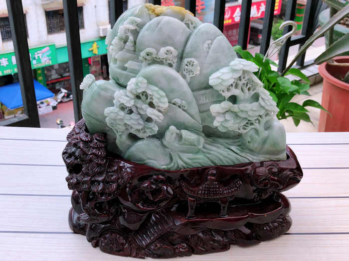 中国 玉石彫刻 山水人物刻 置物 合わせ箱 M R5746 翡翠山水摆件2024年