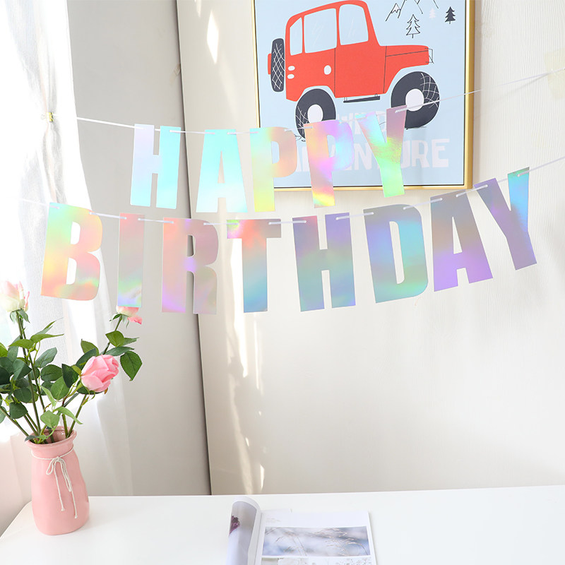 New dazzle birthday banner party pull flag baby birthday dress up supplies colorful pull birthday layout one year old