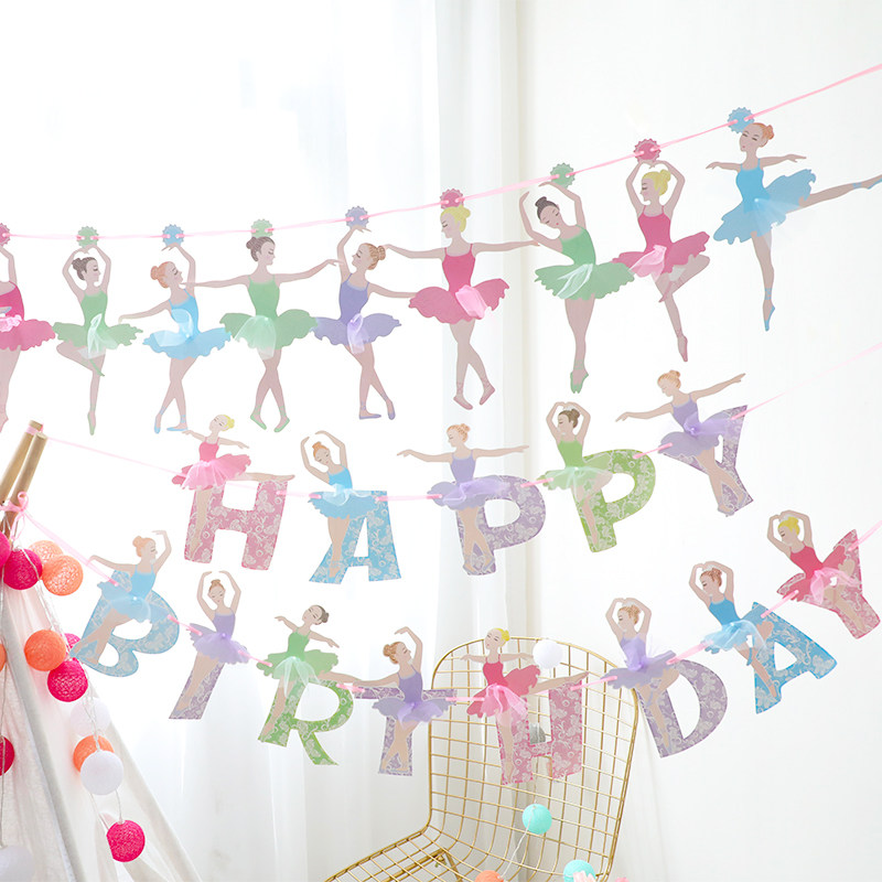 Birthday Party decoration Decoration dress up letters Canvas Strip Ballet Dance Girl Canvas Strip Birthday Pennant pull flower
