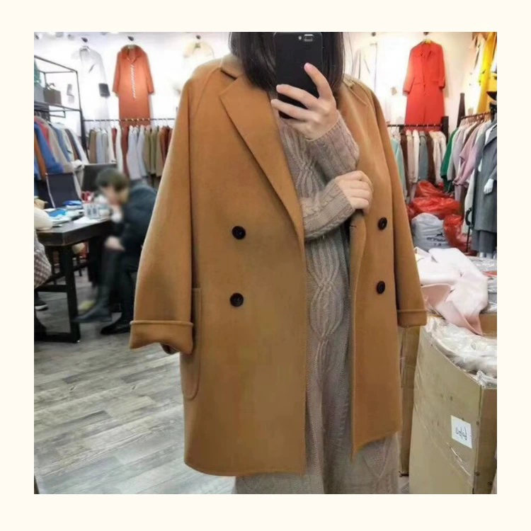 Áo khoác cashmere hai mặt nữ 2018 phiên bản Hàn Quốc mới của áo khoác len cashmere hai mặt rộng kiểu ngực đôi áo khoác burberry nữ