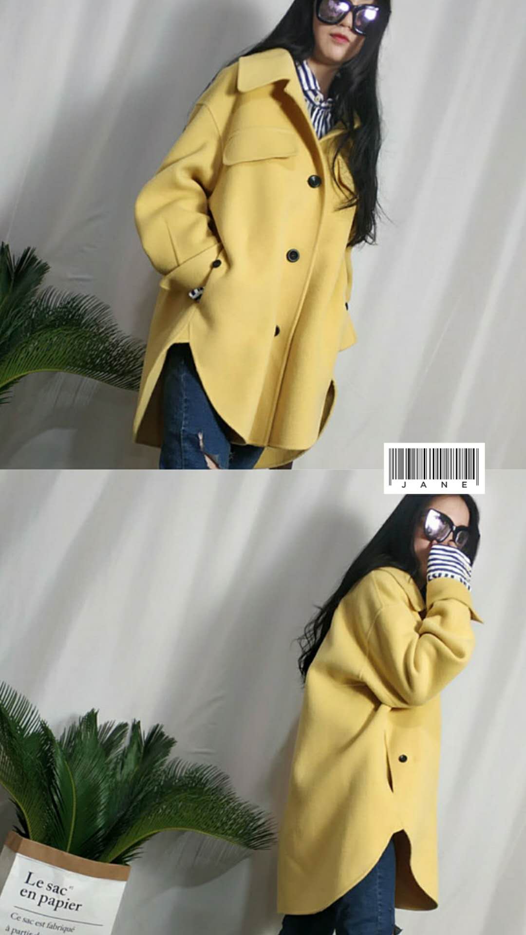 2018 mùa thu và mùa đông mới hai mặt chống mùa cashmere áo khoác nữ phần dài Hàn Quốc phiên bản của đèn lồng tay áo áo sơ mi áo khoác len cardigan