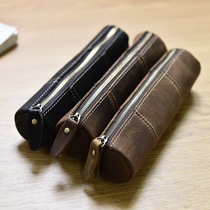 Genuine leather pen bag zipped pen cap collection bag fine art student pencil bag containing bag minimalist calf leather long pen stationery bag