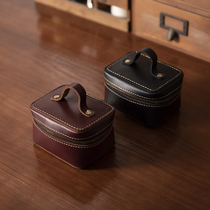 Retro handmade genuine leather Makeup Bag Mouth Red Containing mirror Mini Makeup Bag Bracelet Necklace necklace Necklace With the box