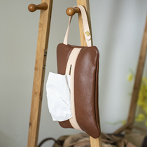 Handmade genuine leather on-board paper towel box pure copper hardware petrol driver paper bag paper towel box restaurant suction paper box leather containing bag