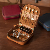 Custom handmade tree paste Cow Leather Retro Simple Zip Portable Ring Ear Nail Mini Jewellery Watch Protection Containing