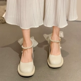 Обувь, сандалии из жемчуга с бантиком на высоком каблуке, туфли для кожаной обуви, французский стиль, 2023