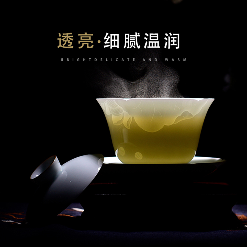 Jingdezhen Half-knife Mud Tea with Lotus Carved Cover with Bowl of Yingyi Petty Tea Cup Ceramic Kungfu Tea Set