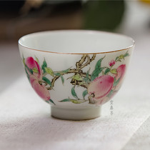 Jingdezhen pastel Shoutao folded branches crossed branches Master cup large capacity Kung Fu tea single cup empty mulberry enamel color
