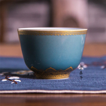 Empty mulberry Jingdezhen Blue and white porcelain Ji Blue Sacrifice Green wrapped branches Lotus painted gold Ruyi pattern Ceramic single cup master cup tea set