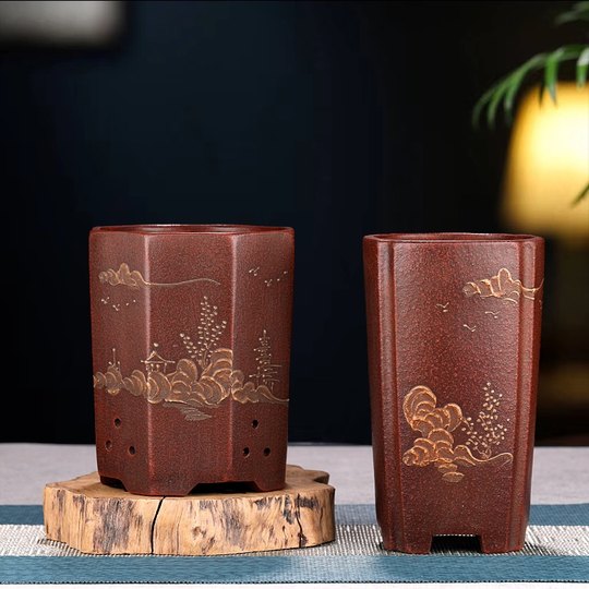 仿古铁画轩紫砂花盆多肉云竹小兰花专用盆景盆签筒陶瓷君子兰特价