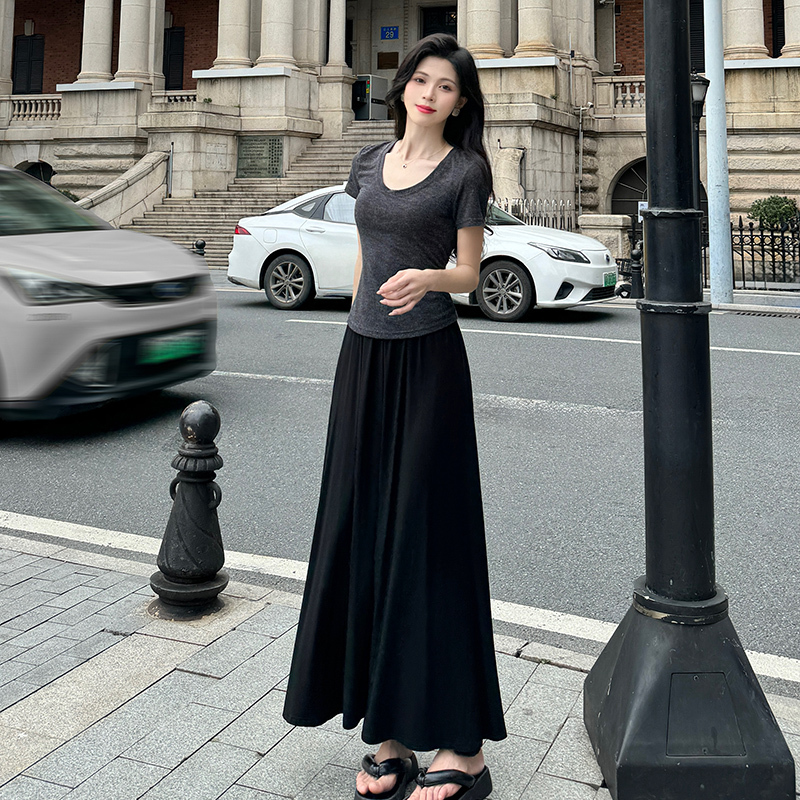 Modal Long Skirt for Women, Black Long Skirt, 2026 Spring and Summer New Style, High-Waisted, Slimming, Drapey, Large Hem Skirt