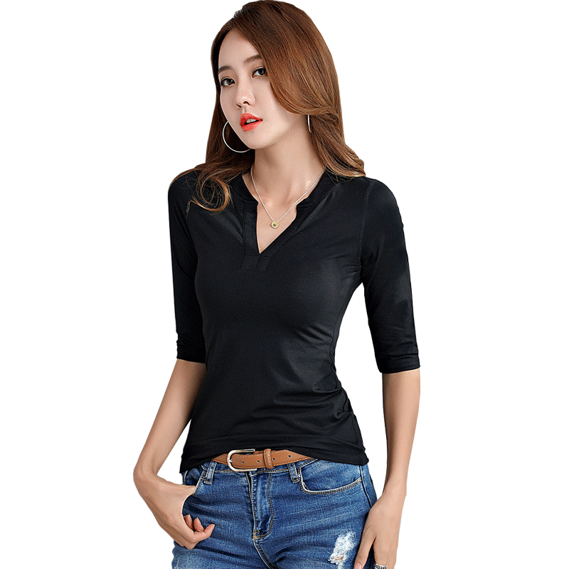 Korean women's new spring and summer three-point V-neck modal