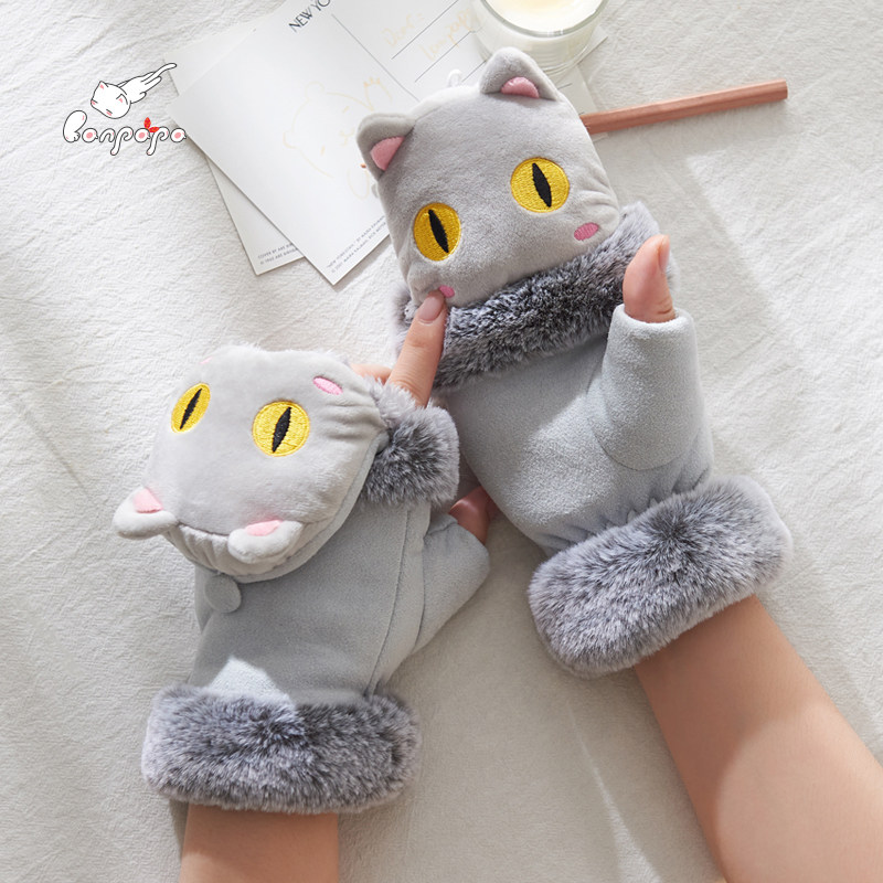 Half finger gloves female winter warm and lovely Han cartoon buff thicket cotton finger finger female winter student